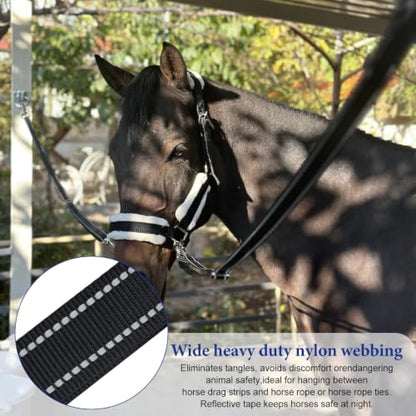 Duty Cross Ties for Horses, Heavy Nylon Cross-Tie Set Adjustable Nylon Horse Trailer Ties with Panic Snap and Bull Snap (45"-79"), Set with 2 Pack Tie Rings & 8 Matching Screws (Black)