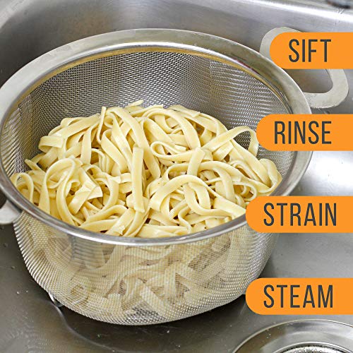 U.S. Kitchen Supply Stainless Steel Colander Strainer Basket - 3-Quart Colander with Resting Feet & Handles - Wide Rim Sieve, Stainless Steel Strainers and Colanders for Kitchen