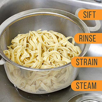 U.S. Kitchen Supply Stainless Steel Colander Strainer Basket - 3-Quart Colander with Resting Feet & Handles - Wide Rim Sieve, Stainless Steel Strainers and Colanders for Kitchen