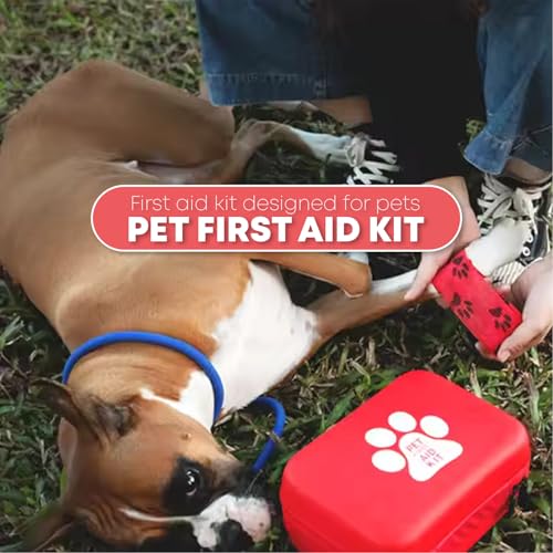 Nazarian Risen Red Portable Waterproof EVA Emergency Dog Cat Pet First Aid Kit Bag - Compact Travel Pet Medical Bag for Hiking, Camping, Hunting, Sports - Travel Kit for Dogs & Cats