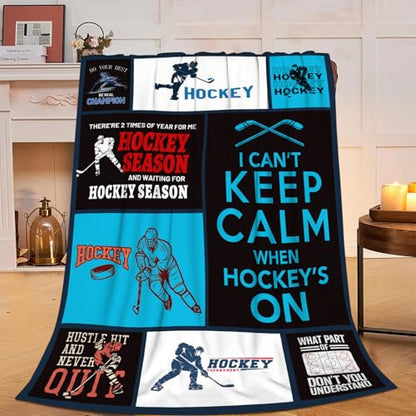 Super Soft Warm Ice Hockey Fleece Throw Blanket - Cozy Fluffy Plush Stuff Lightweight Flannel Gifts for Kids & Adults - 60"X50" - color: Hockey, size: 60"x50"