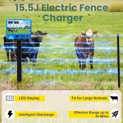 15.5J Electric Fence Charger, 15.5 Joules 600 Acres, Input 12V Output 12KV