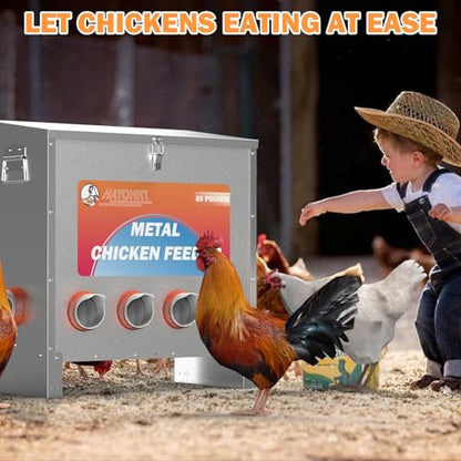 HAYOHRT 85 Pounds Automatic Chicken Feeder 6 Ports Large Gravity Fed Chicken Feeder with Latch & Handle for Chickens Bantams Pheasants Poultry Coop Weatherproof - size: 6 Ports - 85-120 lBS