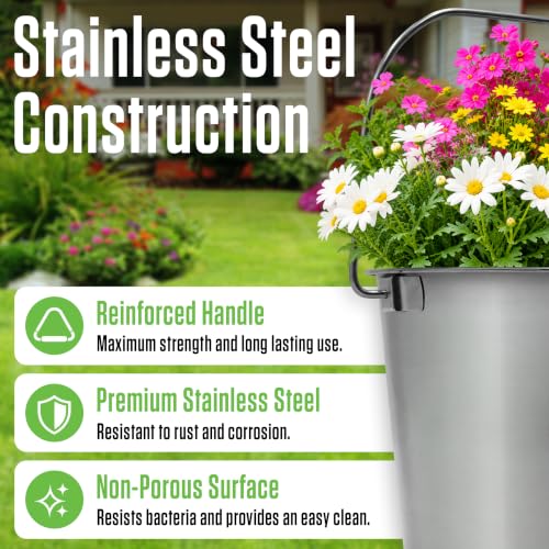 Grip Stainless Steel Bucket (4 Gallon) - Great for Pets, Cleaning, Food Prep - Hang on Fences, Cages, Kennels - Home, Garage, Workshop - size: 4 Gallon