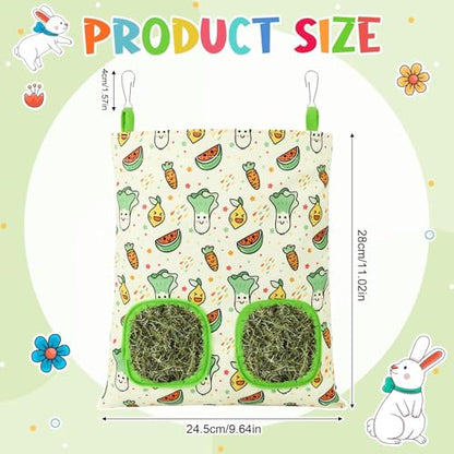 UPINS 2Pack Guinea Pig Hay Feeder Bag,Bunny Rabbit Cage Bag Hanging Holder - color: Red Green, size: 28 x 25 cm