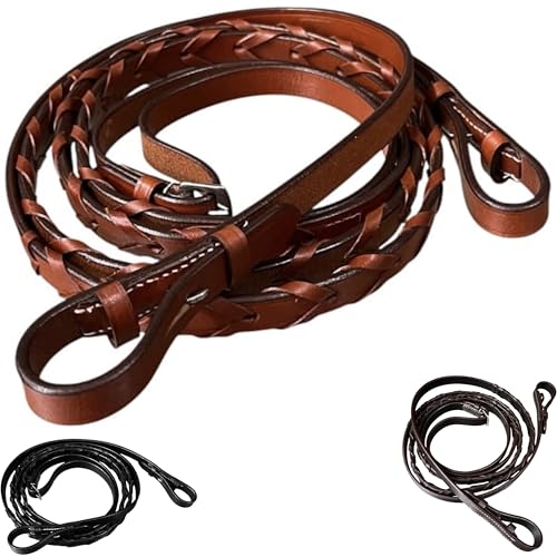 Majestic Ally Horse Reins, Full Size, English Riding, Multiple Styles and Colors - color: Chestnut, style: Leather Laced Reins
