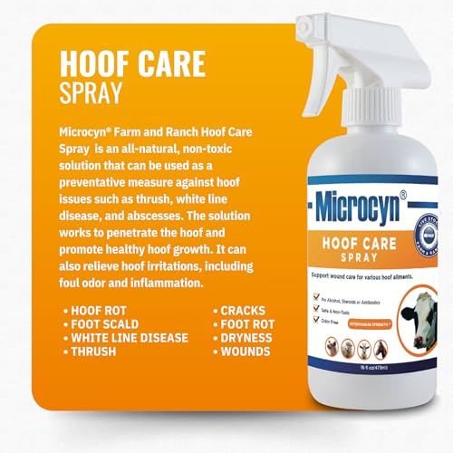 Microcyn Livestock Hoof Care Spray – 16 oz HOCl-Based Hoof Cleanser – Supports Healthy Hoof Condition & Moisture Balance – For Horses, Ponies, Donkeys & Farm Animals.