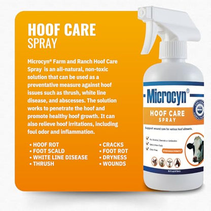 Microcyn Livestock Hoof Care Spray – 16 oz HOCl-Based Hoof Cleanser – Supports Healthy Hoof Condition & Moisture Balance – For Horses, Ponies, Donkeys & Farm Animals.