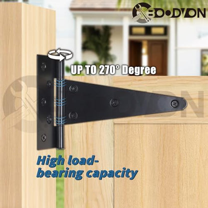 8 Inch T-Strap Gate Hinges, Shed Barn Door Hinges Heavy Duty, Black Tee Hinges for Wooden Fences, Yard Gate, Wrought Hardware Iron Rustproof (2Pack/Set) - size: 8 Inch