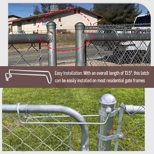 Over Throw Wire Arm Top Gate Latch Chain Link, Silver, Long 13.5"