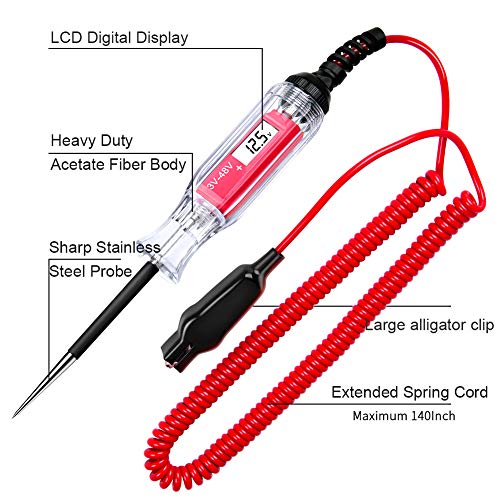 3-48V Digital LCD Circuit Tester w/ 140 Inch Extended Spring Wire & Probe