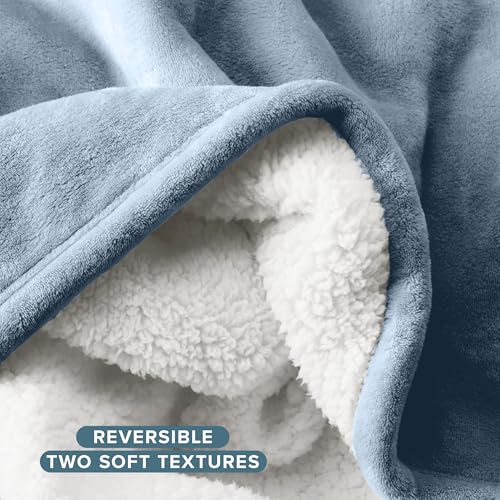 Bare Home Sherpa Fleece Blanket (Throw, Dusty Blue) - color: 14 - Dusty Blue, size: Throw/Travel