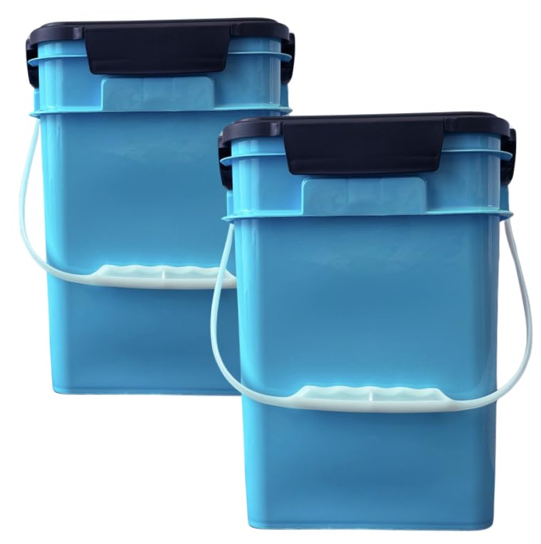 House Naturals 4 Gallon Square Food Grade Plastic Bucket with Lid, Made in USA (Pack of 2) BPA Free (Aqua) - color: Aqua