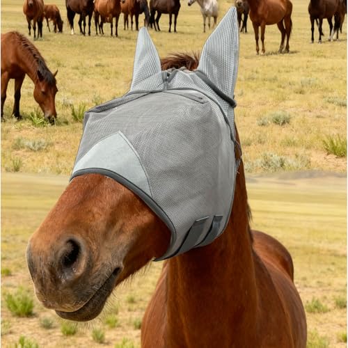 Grey Adjustable Horse Fly Mask with Ears for Ranch Daily Training