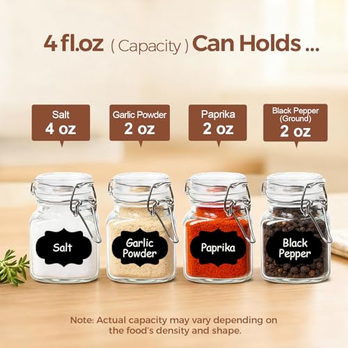 ComSaf Square Glass Spice Jars 4 oz 6 Pack with Labels and Funnel Set - size: 4oz*6