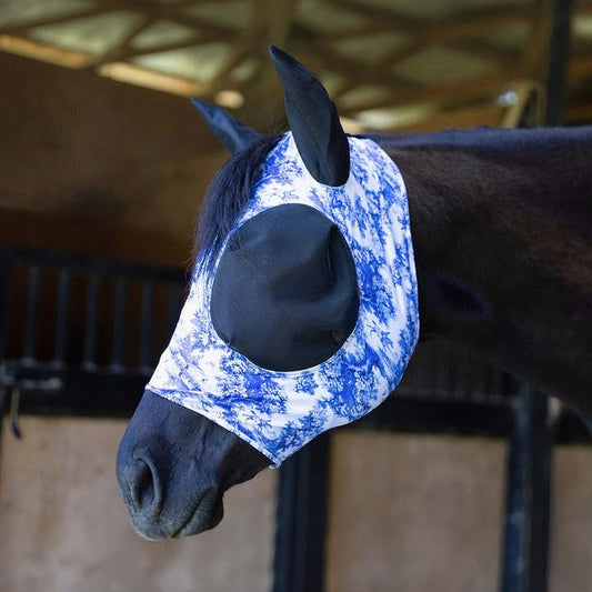 Jeffers Lycra Horse Fly Mask w/Ears, Cob - Breathable Lightweight Snug Fit Horse Face Covering, Mesh Eyes & Ears, Forelock Hole, UV Protection, Pasture & Riding Summer Apparel - Equestrian Toile - color: Equestrian Toile, size: Cob
