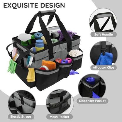 ZKOO Large Cleaning Caddy Bag with Handle, Built-in Sturdy Support Board, Adjustable Shoulder Strap, Multi-compartment Design Cleaning Supply Tote for Cleaners & Housekeepers (Gray) - color: Gray