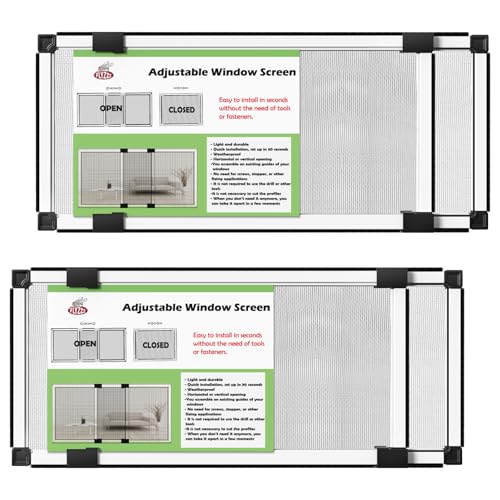 FLYZZZ Adjustable Window Screen (10" H x 19" - 36" W)) 2-Pack Small White Adjustable Screens for Windows with Sturdy Aluminum Mesh– Horizontal Use Only - size: 10" H x 19" - 36" W-2Packs
