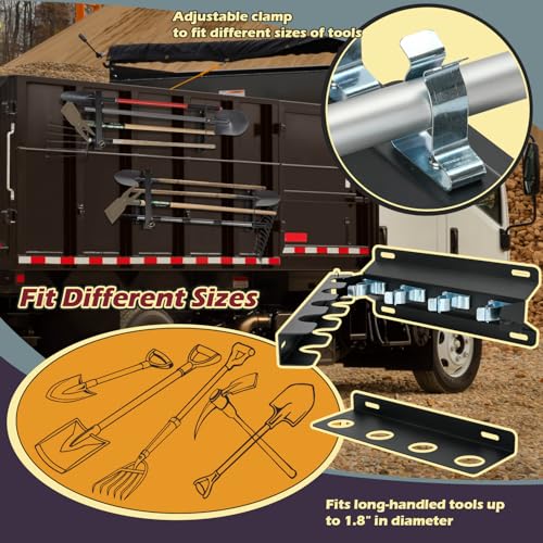 TOPOWN Heavy Duty 4-Hole Truck Bed Shovel Holder, Dump Trailer Tool Rack