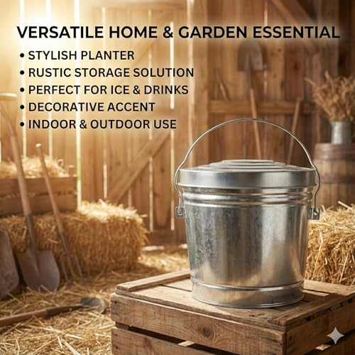 6-Gallon Galvanized Steel Round Trash Can with Locking Lid — Food Storage Container for Dry Goods, Indoor/Outdoor Use