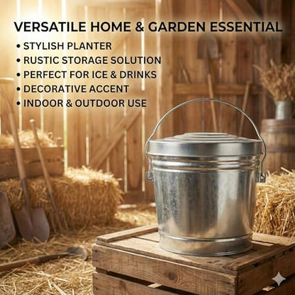 6-Gallon Galvanized Steel Round Trash Can with Locking Lid — Food Storage Container for Dry Goods, Indoor/Outdoor Use