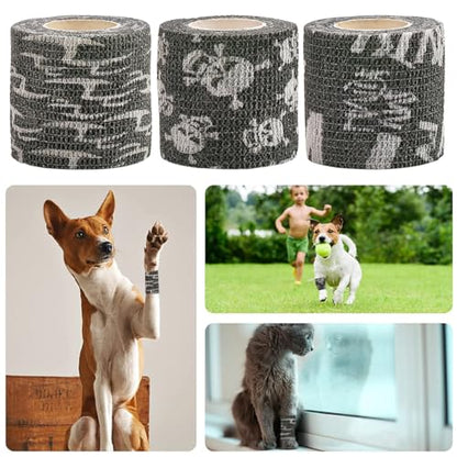 6 Rolls Self-Adhesive Bandage Wrap Grip Tape Wrap Cover Tattoo Cohesive Elastic Bandage for Tattoo Machine and Animals Wounds Wrist Healing Sprains & Swelling - color: 6Rolls 2Inchx5yard Black