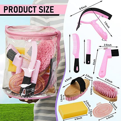 Cunhill 9 Pcs Horse Grooming Kit Tack Room Supplies, Cute, Pink - color: Pink, style: Cute