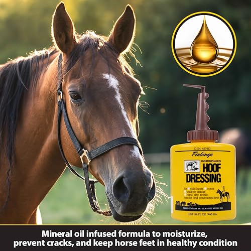 Fiebing's Hoof Oil for Horses With Mineral Oil (32 oz) - Hoof Dressing With Applicator Brush to Condition Dry, Split Hooves & Corns - Prevents Cracks, Splits & Contracted Feet with Semi Gloss Finish