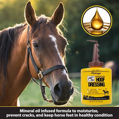 Fiebing's Hoof Oil for Horses With Mineral Oil (32 oz) - Hoof Dressing With Applicator Brush to Condition Dry, Split Hooves & Corns - Prevents Cracks, Splits & Contracted Feet with Semi Gloss Finish