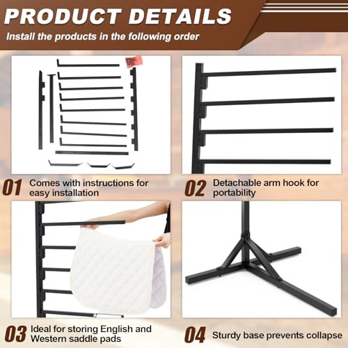 8-Tier Saddle Pad Rack with Stand, Long Rack Arms Horse Blanket Holder Horse Pad and Blanket Storage for Tack Room Organization Trailer Accessories