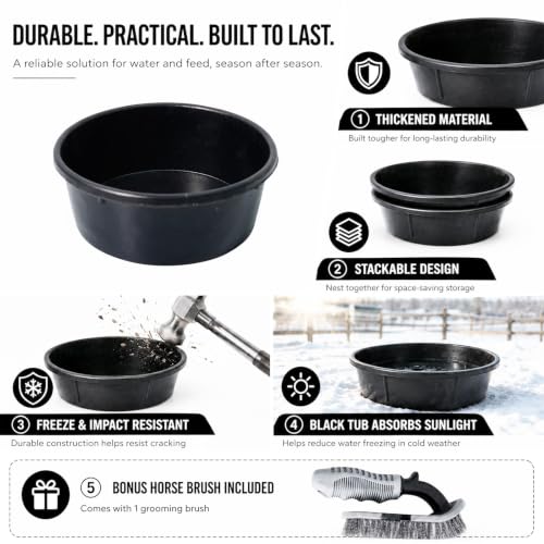 LOVIVO Horse Rubber Feed PAN 1GALLON 1 | 1 Pcs 1 Gallon , Free Cleaning Brush, Heavy duty, Anti-tipping,Resists cold-weather cracking,Buy More Save More - size: 1 gallon 1PCS