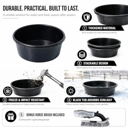 1 Pcs 1 Gallon Rubber Feed Pan with Cleaning Brush for Animals - size: 1 gallon 1PCS