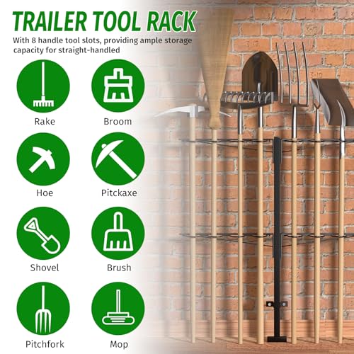 Utility Trailer Tool Rack,Trailer Racks for Lawn Equipment with 8 Tool Holes,Handle Tool Shovel Holder Rack for Truck,Heavy-Duty Landscape Accessories