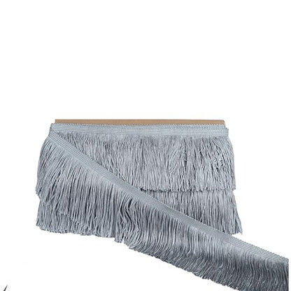 Chainette Fringe Trim 10 Yard x 4 Inches Fabric Tassel Trims - color: Silver, size: 4"-10Yards/R