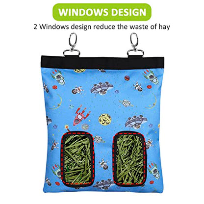 Rabbit Hay Feeder Bag Hanging Hay Rack (Pattern Blue, 2 Windows) - color: Pattern Blue