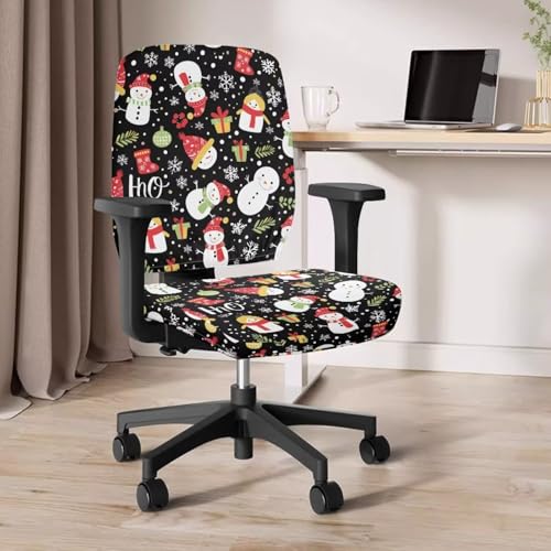 Christmas Snowman Office Chair Cover Stretchable Computer Desk Chair Seat Covers 2 Piece Waterproof Washable Swivel Chair Protective Slipcover for Wheelchairs Gaming Chairs - color: Christmas Snowman