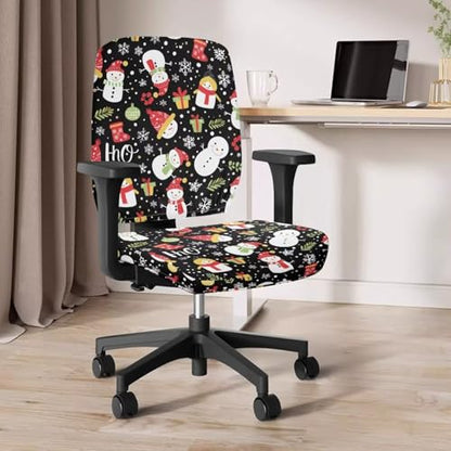 Christmas Snowman Office Chair Cover Stretchable Computer Desk Chair Seat Covers 2 Piece Waterproof Washable Swivel Chair Protective Slipcover for Wheelchairs Gaming Chairs - color: Christmas Snowman