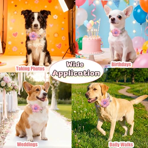 Floral Dog Collar with Bell and Flower, Cute Dog Collar for Puppy Small Medium Large Dogs, Pink Girl Dog Collar for Female/Male Dog Birthday Wedding Photo Props - size: S: for small dogs