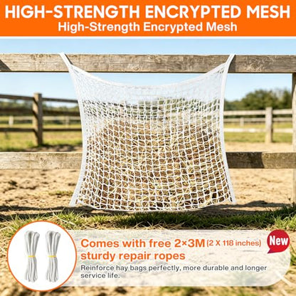 Slow Feed Hay Net, 2 PCS Large Capacity Hay Bags for Horses, Easy-to-Hang - color: White 2-pack