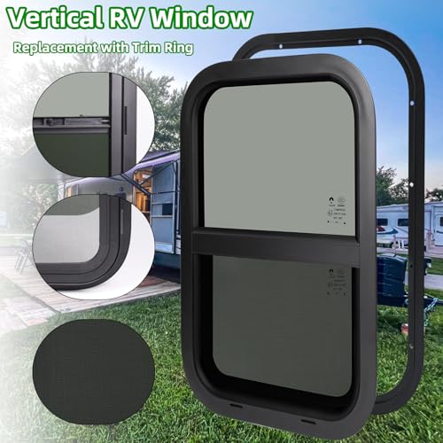 12"W x 22"H RV Windows for Cargo Trailer Camper,Tinted Vertical Sliding - size: 12"W x 22"H