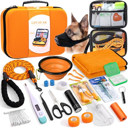 Pet First Aid Kit for Dogs - Pet Emergency Kit for Camping Hiking Traveling Hunting and Sports (Orange) - color: Orange