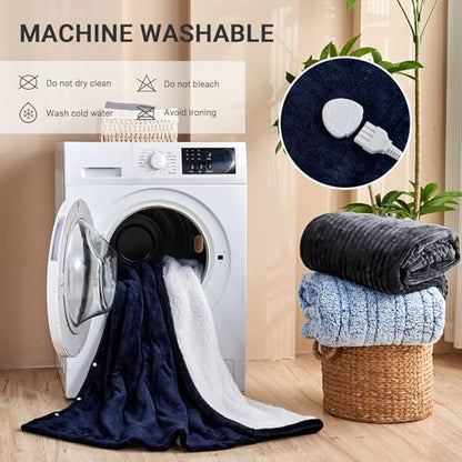 Heated Blanket Electric Throw, 50"x60" Soft Flannel Heating Blanket with 8 Hours Auto Off 10 Fast Heating Levels Machine Washable Sherpa Heated Throw Blanket with Overheating Protection - color: Navy, size: Throw(50" x 60")