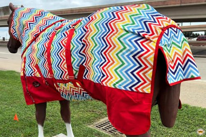 HILASON 1200D Winter Waterproof Poly Horse Hood Turnout Neck Blanket Belly Wrap Rainbow Zigzag | Blankets for Horses
