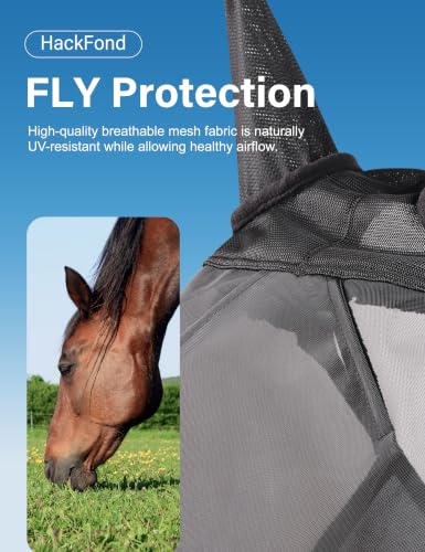 Horse Fly Mask with Ears, Comfy UV-Protective Fly Mask for Horses - size: Medium, style: No Nose