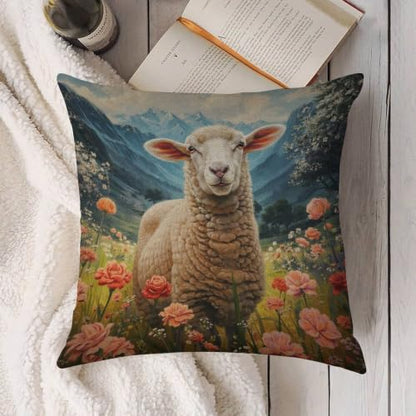 Sheep Among The Flowers Throw Pillow Covers 20"x20" - size: 20" x 20" (Pack of 1)