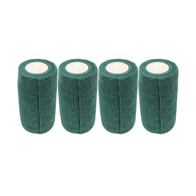 4" Cohesive Flexible Bandage Wrap – Green - Pack of 4 | Self-Adherent Vet Tape for Animal Wound Care, Wrapping, and Support – Non-Slip, Breathable, Flexible Bandage for Livestock - color: Green