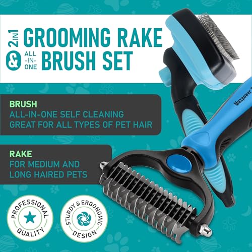 Maxpower Planet Dog Rake and Brush Set for Shedding, Undercoat & Mats - color: A - Rake & Brush (Best Value), size: Large