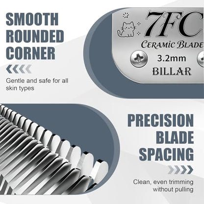 BILLAR® Detachable Pet Dog Grooming Clipper Ceramic Blade Sets,Compatible with Andis Size 7FC Cut Length 1/8"(3.2mm),Compatible with andis/Oster A5/Wahl KM10 Series Clippers（3 Pack） - size: 7FC-3PACK