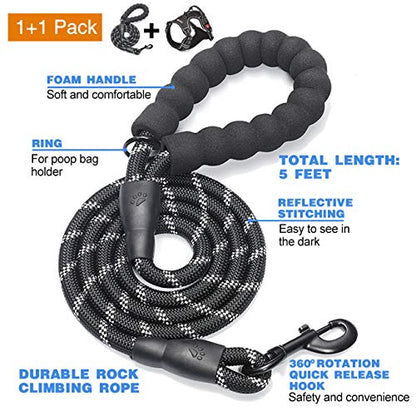 tobeDRI No Pull Dog Harness Adjustable Reflective Oxford Easy Control Medium Large Dog Harness with A Free Heavy Duty 5ft Dog Leash, Black, S - color: Black, size: Small