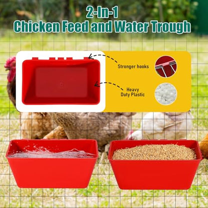 2 Pack Chicken Feeder Waterer 2.5 Quart Hanging Poultry Feeders Trough - color: Red